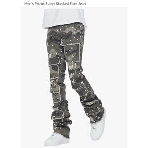Rockstar Super Stacked Flare Jeans Mens 32 Petrus Gray Camo